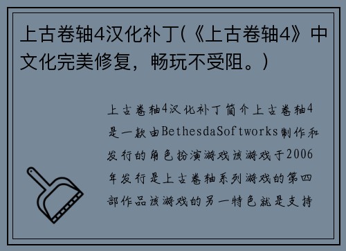 上古卷轴4汉化补丁(《上古卷轴4》中文化完美修复，畅玩不受阻。)